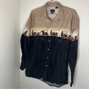 Vintage Roper Western Pearl Snap Shirt Cowboy Cattle graphic rodeo mens XLarge